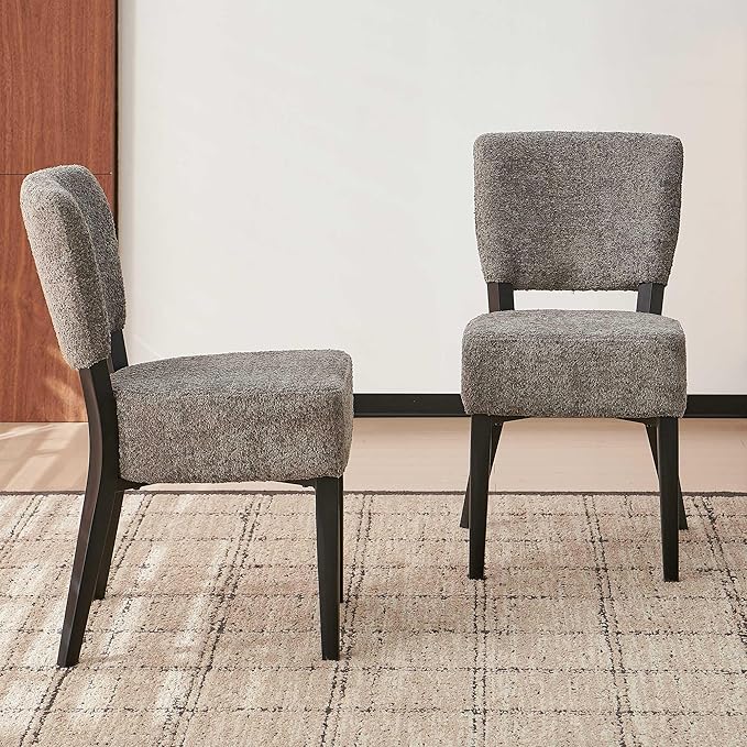 Howtek Modern Dining Chairs Set of 2 with 6.3" Thick Seat Cushions, Space-Saving Stackable Upholstered Kitchen Chairs, Ergonomic Backrest & Metal Legs, Gray