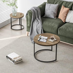 Load image into Gallery viewer, Smuxee Nesting Coffee Table Set of 2, 23.6" Round Coffee Table Wood Grain Top with Adjustable Non-Slip Feet, Industrial End Table Side Tables for Living Room Bedroom Balcony Yard