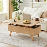 Load image into Gallery viewer, 3 in 1 Lift Top Coffee Table, Fluted Convertible Coffee Tables Converts to Dining Tables, Modern Oval Wooden Center Table with Storage for Living Room Office Small Space, Partial Assembly (Natural)