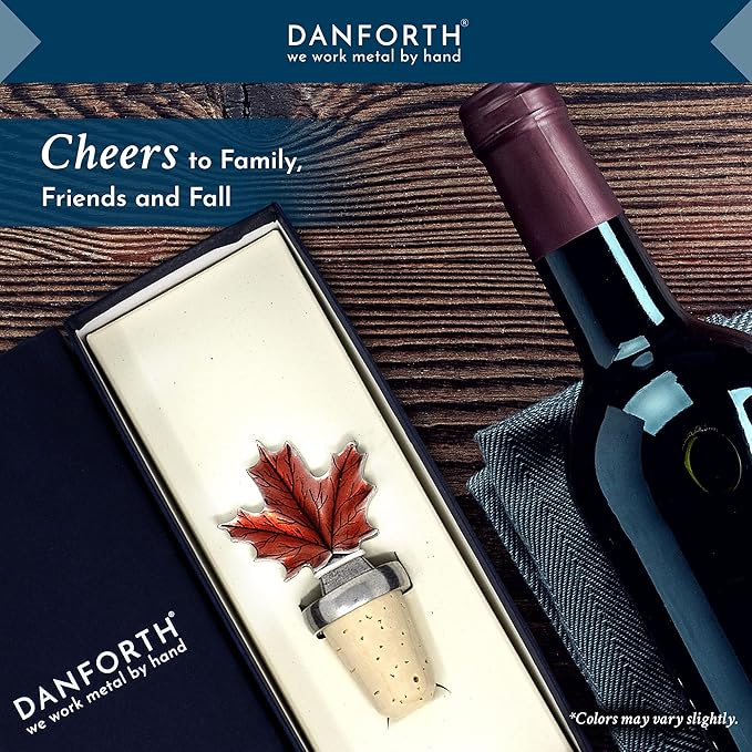 Danforth Maple Leaf Fall/Autumn Bottle Stopper, Pewter, Natural Cork - Handcrafted, Made In USA