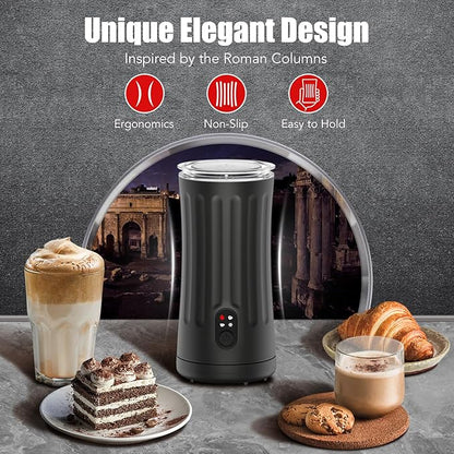 Milk Frother, Upgraded 4-in-1 Milk Frother and Steamer, Hot and Cold Foam Maker and Milk Warmer with Temperature Control & Auto Shut-Off, Frother for Coffee, Latte, Cappuccino, Matcha(Black)