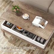 Shintenchi Coffee Table, Lift Top Coffee Table with Hidden Compartment, Rising Tabletop Dining Table, Lift Top Coffee Center Table for for Living Room, Office, Home (Ivory)