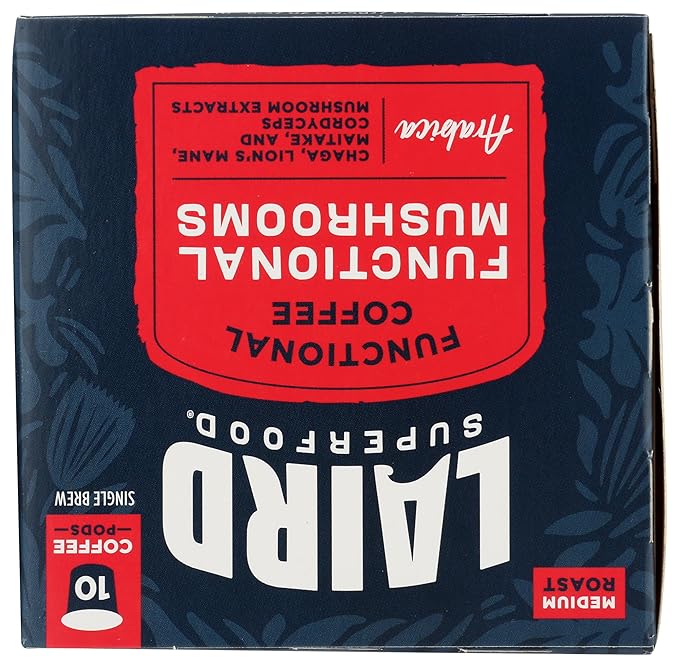 Laird Superfood K-Cups with Functional Mushrooms – Medium Roast, 10ct - Made with Organic Extracts of Chaga Mushrooms, Lion’s Mane, Maitake, and Cordyceps Functional Mushrooms
