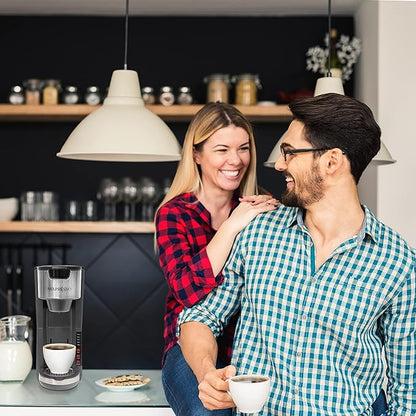 Mixpresso Gray Single Serve Coffee Brewer K-Cup Pods Compatible & Ground, 30 oz Compact Coffee Maker Single Serve With 5 Brew Sizes Up To 14 Oz, Fits Travel Mug, Adjustable Drip Tray