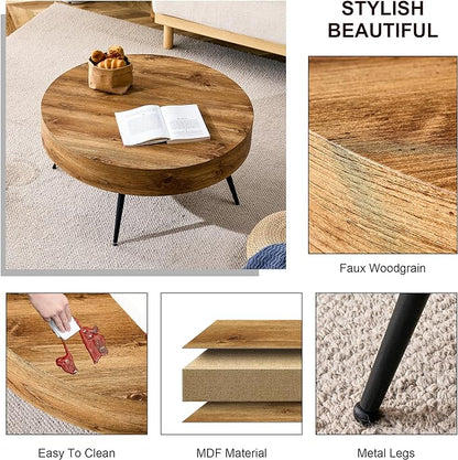 31.5'' Modern Round Coffee Table MDF Desktop with Metal Legs for Living Room Dining Room Bedroom Office