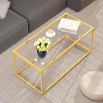 Load image into Gallery viewer, Tempered Glass Coffee Table - Minimalist Center Table for Living Room, Office - Modern Top With Sturdy Metal Frame &amp; Open Storage - Easy Assembly, Gold