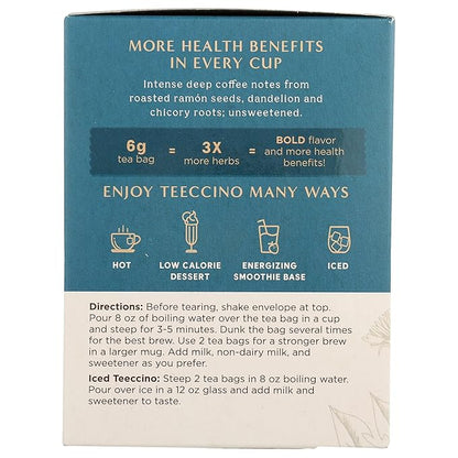 Teeccino Dandelion Tea – Dark Roast – Rich & Roasted Herbal Tea That’s Caffeine Free & Prebiotic with Detoxifying Dandelion Root, 10 Tea Bags (Pack of 4)