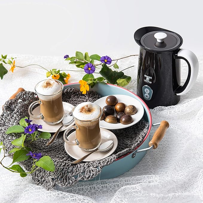 Moss & Stone Electric Milk Frother For Making Latte, Cappuccino, Hot Chocolate, Automatic Cold Hot Milk Frother & Warmer, Foam Maker, Auto Shut-Off, Detachable Base & Non-Stick Interior.