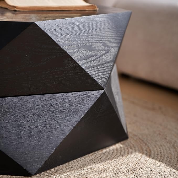 36.61" Modern Drum Coffee Table with Hidden Storage, Farmhouse Coffee Table, Retro Round Coffee Table for Living Room, Office, Black