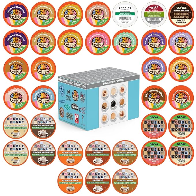 Crazy Cups Flavored Decaf Coffee Pods Variety Pack Compatible with Keurig K Cups Brewers, 36 Count, Assorted Decaffeinated Flavored Coffee Sampler(Pack of 1)