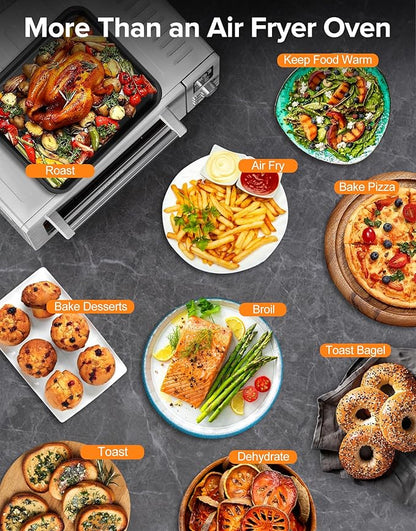 Nuwave Bravo Pro Smart 21QT Toaster Oven Air Fryer Combo, Convection Oven Countertop, 10 functions all in 1, with even & quick crisp technology, 50-450°F, 1800W, Stainless Steel