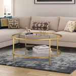 Load image into Gallery viewer, Henn&amp;Hart 36" Round Coffee Table with Glass Top and Glass Open Storage Shelf for Living Room, Family Room, Office, or Apartment, Brass