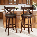Load image into Gallery viewer, PHI VILLA 30 inch Bar Height Stools Set of 2,Swivel Wooden Barstools Tall Upholstered Faux Leather Barstool with Back,Vintage Bar Height Chairs,Dark Brown Kitchen Stools