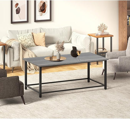 SENIG Modern Coffee Table, Industrial Style Rectangular Table, Grey Wood and Sturdy Metal Side End Table, Rustic Accent Functional Coffee Table for Living Room. 39.3 x 20 x 16