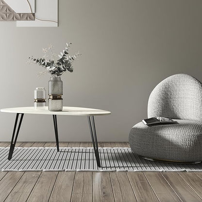 Manora Small Oval Coffee Table White, Modern Coffee Tables for Living Room, Office Coffee Table Small Space, Minimalist Center Table, Tea Table, Easy Assembly