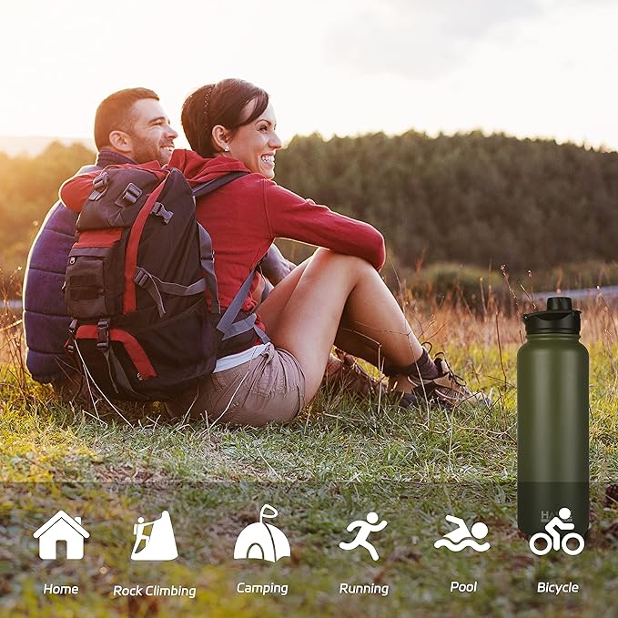 HASLE OUTFITTERS 40oz Stainless Steel Water Bottle, Vacuum Insulated Double Walled Leak Proof Sports Water Bottle with 2 Lids (Straw and Spout Lid) Thermo Mug Keep Cold and Hot(Army Green,1)
