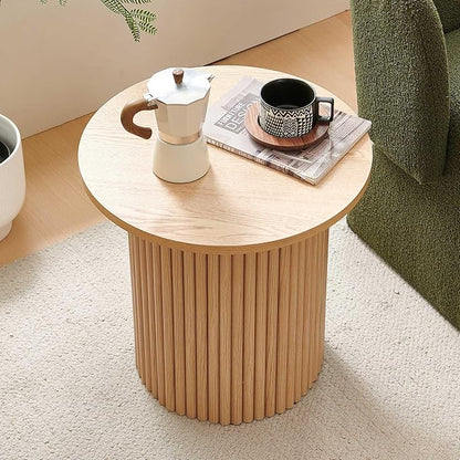 NORDICANA Single Accent Side Table for Living Room, 19.6 Inch Wide 19.6 Inch Tall Oak Color Round End Table for Sofa, Bedroom, Manufactured Wood Top with Oak Veneer