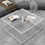 Load image into Gallery viewer, Glass Coffee Table Square Coffee Table for Small Space,Modern Minimalist Center Table for Living Room Home Office,Tempered Glass-top with Sturdy Metal Frame,Easy Assembly,27 x 27In, White