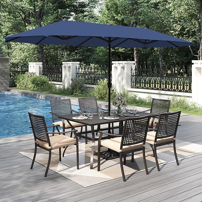 PHI VILLA Outdoor Metal Dining Chairs Set of 4, Black Wrought Iron Stackable Chairs with Cushions, Heavy-Duty Seating Furniture for Patio, Deck, Yard, Porch