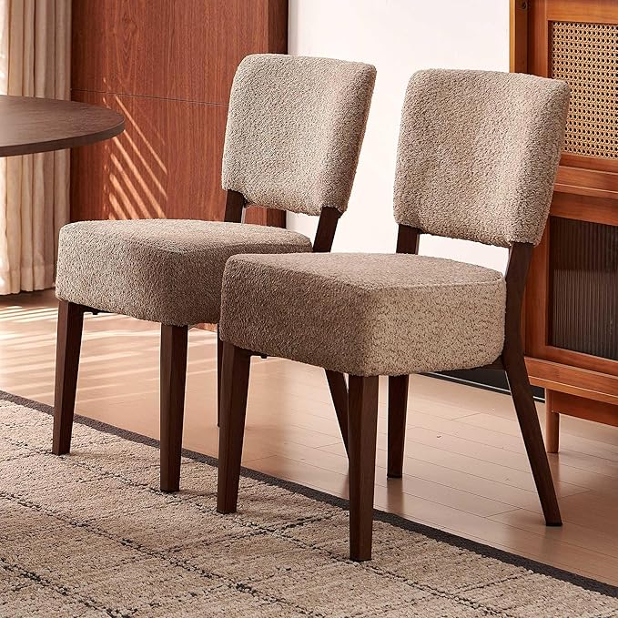 Howtek Modern Dining Chairs Set of 2 with 6.3" Thick Seat Cushions, Space-Saving Stackable Upholstered Kitchen Chairs, Ergonomic Backrest & Metal Legs, Brown