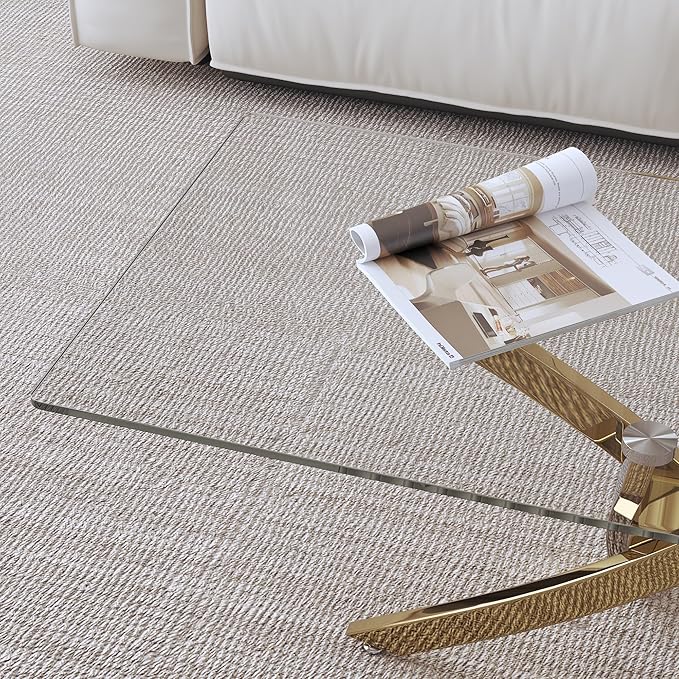 Tempered Glass Coffee Table with Chromed Legs, Rectangle Modern Living Room Table for Home Office Living Room (Gold, 40”x20”x17”)