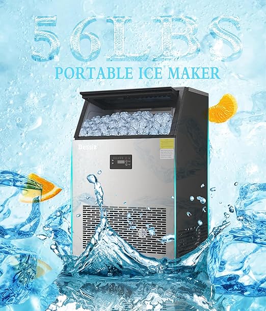 Commercial Ice Maker Machine, 130Lbs/24H with 40Lbs Large Capacity, 55Pcs Ready in 8-15Mins, Under Counter Stainless Steel Ice Machine for Home Party Bar, Self-Cleaning and Quite