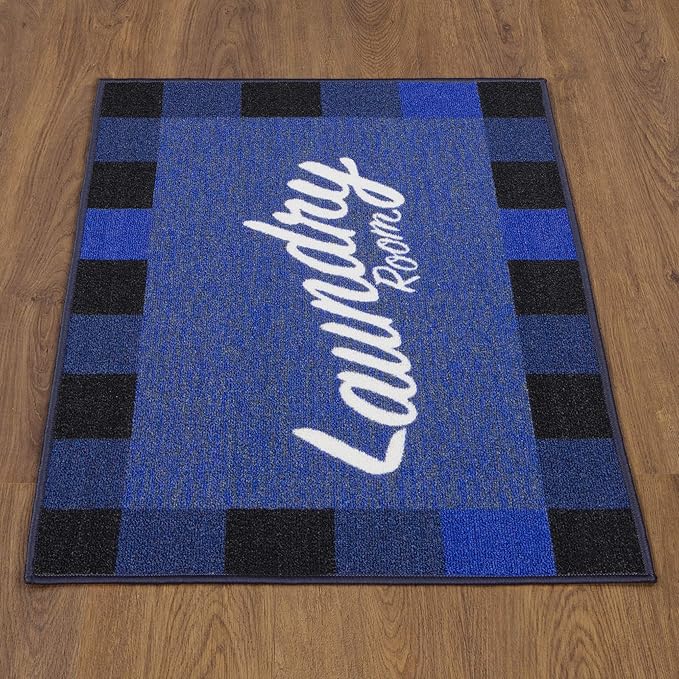 Ottomanson 26" x 35" Laundry Room Rug - Non-Slip Mat for Laundry & Mudroom - Durable, Stain-Resistant, and Easy to Clean - Perfect for High-Traffic Areas - Runner Rug for Entryway Bathroom, Navy