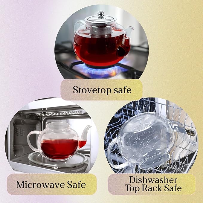 40 Oz Unique Glass teapot Set with 4 double wall insulated Cups, Tea Kettles for Stovetop With Infusers For Loose Tea, Perfect Mom Gift