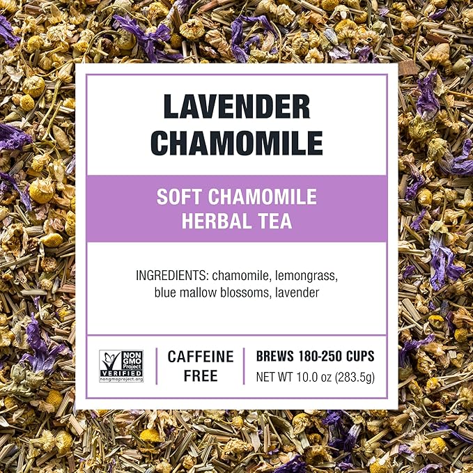 Tiesta Tea - Lavender Chamomile, Loose Leaf, Soft Chamomile Herbal Tea, Premium Non-Caffeinated Blend, Make Hot or Iced & Brews Up to 250 Cups, 8oz Bulk Pouch & 2oz Refillable Tin Combo