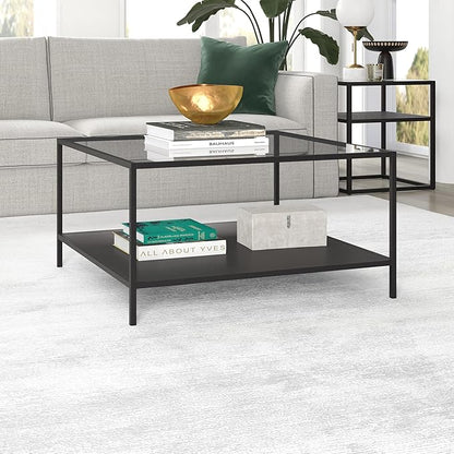 Henn&Hart Square 32" Wide Coffee Table with Metal Shelf in Blackened Bronze, Modern coffee tables for living room, studio apartment essentials