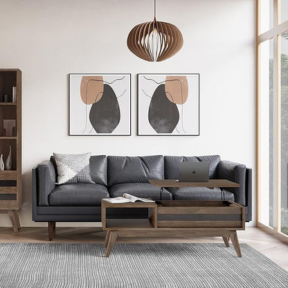 SIMPLIHOME Clarkson Lift Top Coffee Table - 48 inch Wide Solid Acacia Wood Mid-Century Cocktail Table in Rustic Natural Aged Brown, Stylish Living Room Table with Storage Compartment and Open Shelf