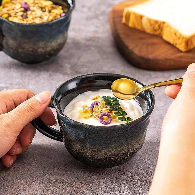 Coffee Mugs Cup, 8 OZ Ceramic Coffee Mugs with Gold Spoon for Man Woman, Modern Set of 4 Cup for Espresso Latte Cappuccino Cocoa Tea Dishwasher & Microwave Safe (Star Pulse)