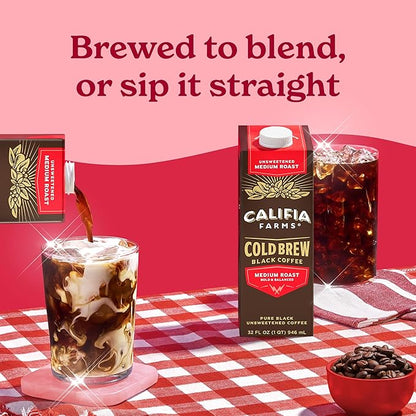 Califia Farms - Pure Black Medium Roast Cold Brew Coffee, 32 Oz (Pack of 6), 100% Arabica, Shelf Stable, Plant Based, Vegan, Gluten Free, Non GMO, Sugar Free, Iced Coffee