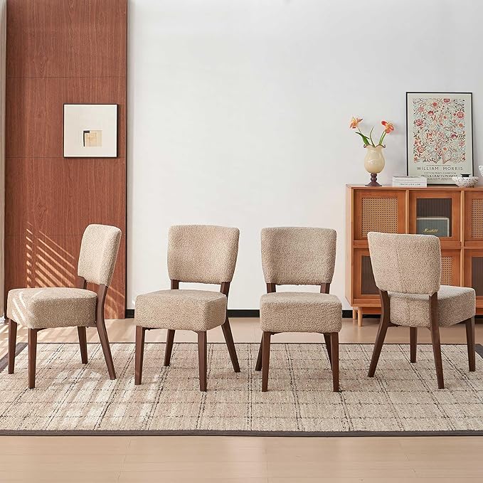 Howtek Modern Dining Chairs Set of 4 with 6.3" Thick Seat Cushions, Space-Saving Stackable Upholstered Kitchen Chairs, Ergonomic Backrest & Metal Legs, Brown