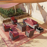 Load image into Gallery viewer, 10 Pieces Outdoor Patio Furniture Set Outdoor Furniture Patio Sectional Sofa Conversation Sets w/ETL Approved 45" Gas Outdoor Fire Table &amp; Coffee Table, Swivel Rocking Chair (Red)