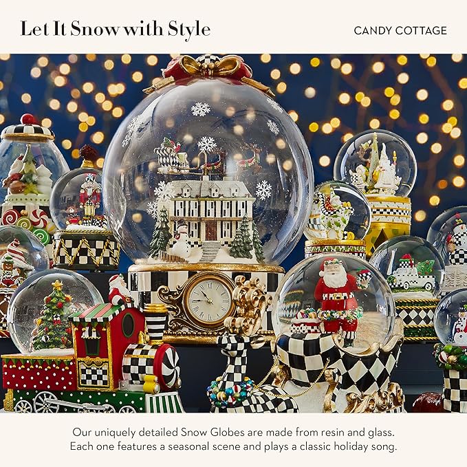 MACKENZIE-CHILDS Snow Globe, Christmas Decoration for Living Room, Holiday Decor, Candy Cottage