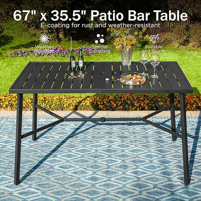 PHI VILLA Outdoor Patio Bar Dining Table for 6, 40" High Top Rectangle Metal Steel Table with 1.97" Umbrella Hole for Garden, Yard and Deck, Black