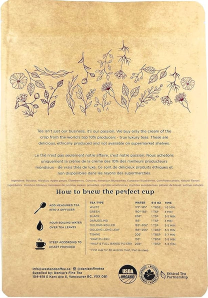 Denise's Fine Tea, USDA Organic, Blueberry Bang Rooibos, Flavored Rooibos Tea, Caffeine-Free, Loose Leaf (100g)