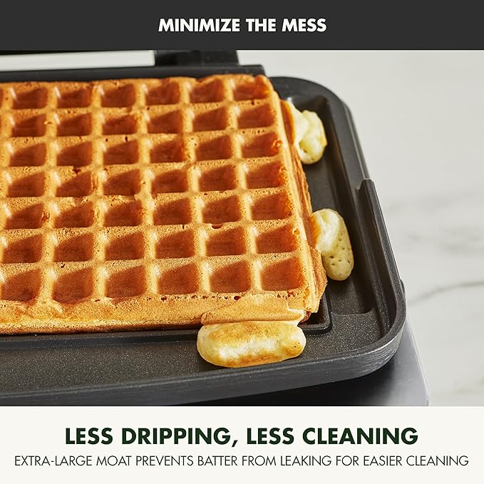 GreenPan Elite 2-Square Belgian & Classic Waffle Iron, Healthy Ceramic Nonstick Dishwasher Safe Plates, Adjustable Shade/Crunch Controls, Wont Overflow, Easy Cleanup Breakfast, Stainless Steel
