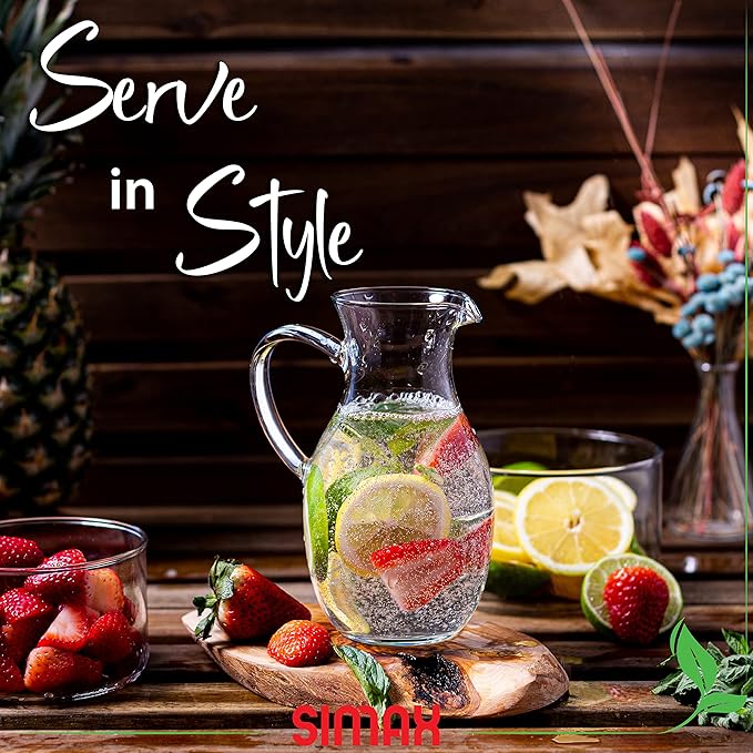 Simax Small 16 Ounce Borosilicate Glass Pitcher with Handle - Montessori Kids Pitcher with Spout for Orange Juice, Milk, Tea