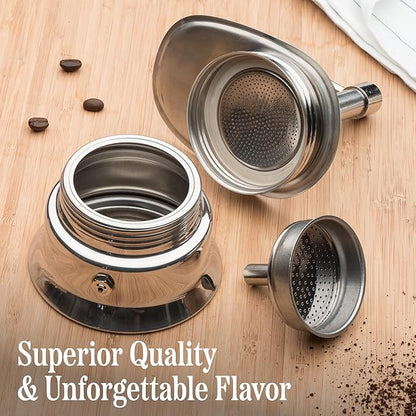 Kings County Tools Single Spout 1 Cup Coffee Maker - Stainless Steel Stovetop Espresso Maker - Italian Coffee Machine for Espresso, Cappuccino, and Mocha - Portable Brew Pot for Home or Camping