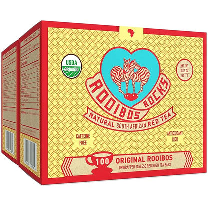 Caffeine Free Tea Organic Rooibos Tea Bags 200 - Naturally Sweet Red Tea Safe for Children & Pregnant Women - Low Tannin, Premium Red Rooibos Tea Organic Sustainably & Ethically Farmed in South Africa