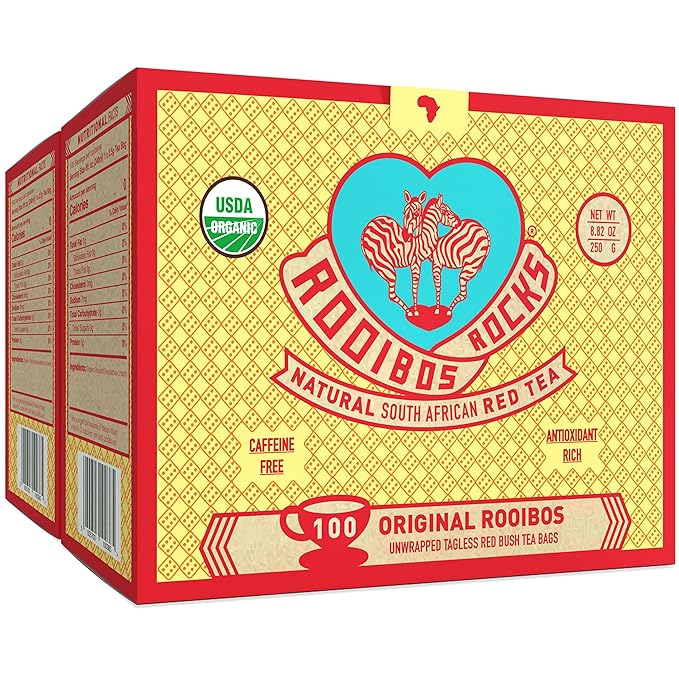 Caffeine Free Tea Organic Rooibos Tea Bags 200 - Naturally Sweet Red Tea Safe for Children & Pregnant Women - Low Tannin, Premium Red Rooibos Tea Organic Sustainably & Ethically Farmed in South Africa