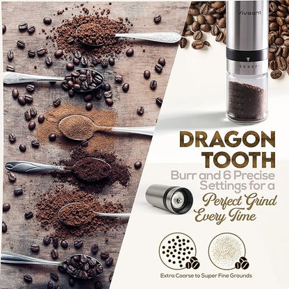 Manual Coffee Grinder (32g Capacity), Hand Coffee Grinder with Adjustable Dragon Tooth Stainless Steel Conical Burr, Bean Coffee Grinder Manual for Drip Coffee, Espresso, & French Press