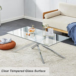 Load image into Gallery viewer, Silver Glass Coffee Table Set of 3 Modern End Table Living Room Side Table, Geometric Metal Legs 47.2 Inch Clear Rectangle Center Cocktail Tables, Chrome Silver