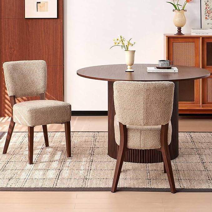 Howtek Modern Dining Chairs Set of 2 with 6.3" Thick Seat Cushions, Space-Saving Stackable Upholstered Kitchen Chairs, Ergonomic Backrest & Metal Legs, Brown