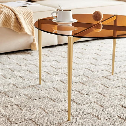 Shrine Round Tempered Glass Table, Gold Glass Coffee Table for Living Room, Circle Glass Top with Gold Metal Frame