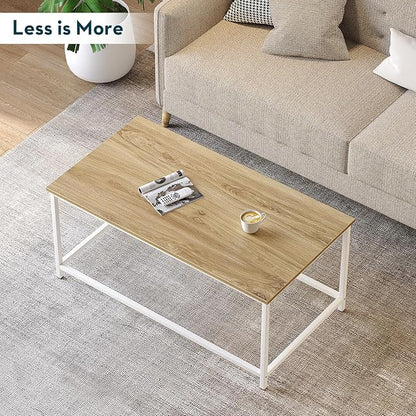 SAYGOER Coffee Table Simple Modern Coffee Tables Open Design Rectangular Minimalist Center Table for Living Room Home Office, Easy Assembly, 39.37 x 19.69 x 17.72, Oak White
