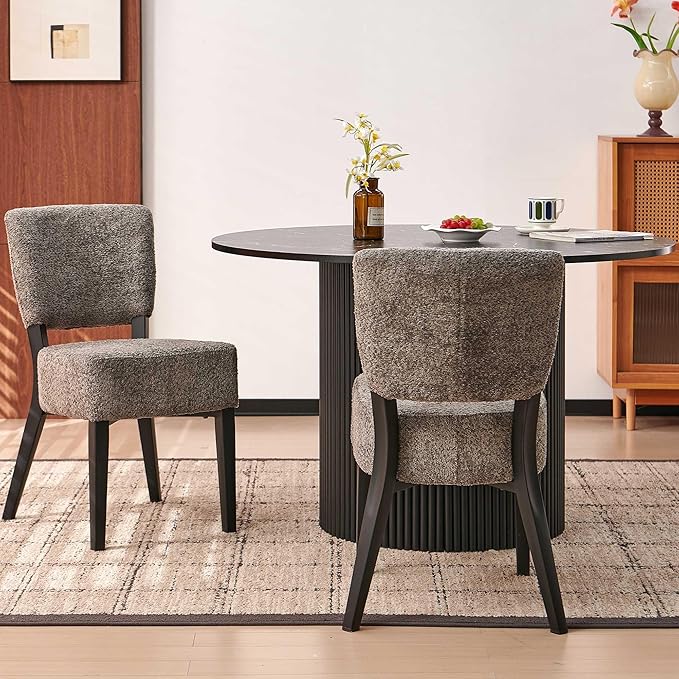 Howtek Modern Dining Chairs Set of 2 with 6.3" Thick Seat Cushions, Space-Saving Stackable Upholstered Kitchen Chairs, Ergonomic Backrest & Metal Legs, Gray