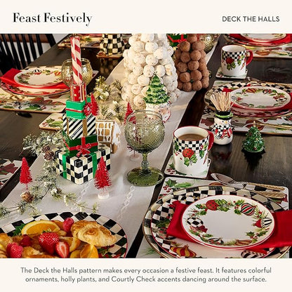 MACKENZIE-CHILDS Deck the Halls 2-Quart Enamel Tea Kettle, Christmas Tea Kettle for Stovetop